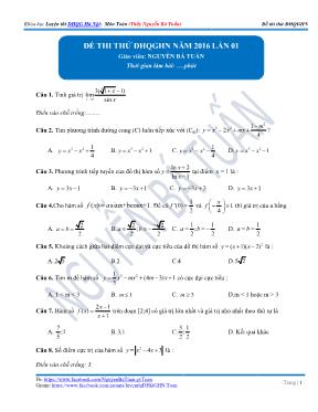 Đề thi thử ĐHQG Hà Nội Toán 2016 lần 1 - Nguyễn Bá Tuấn